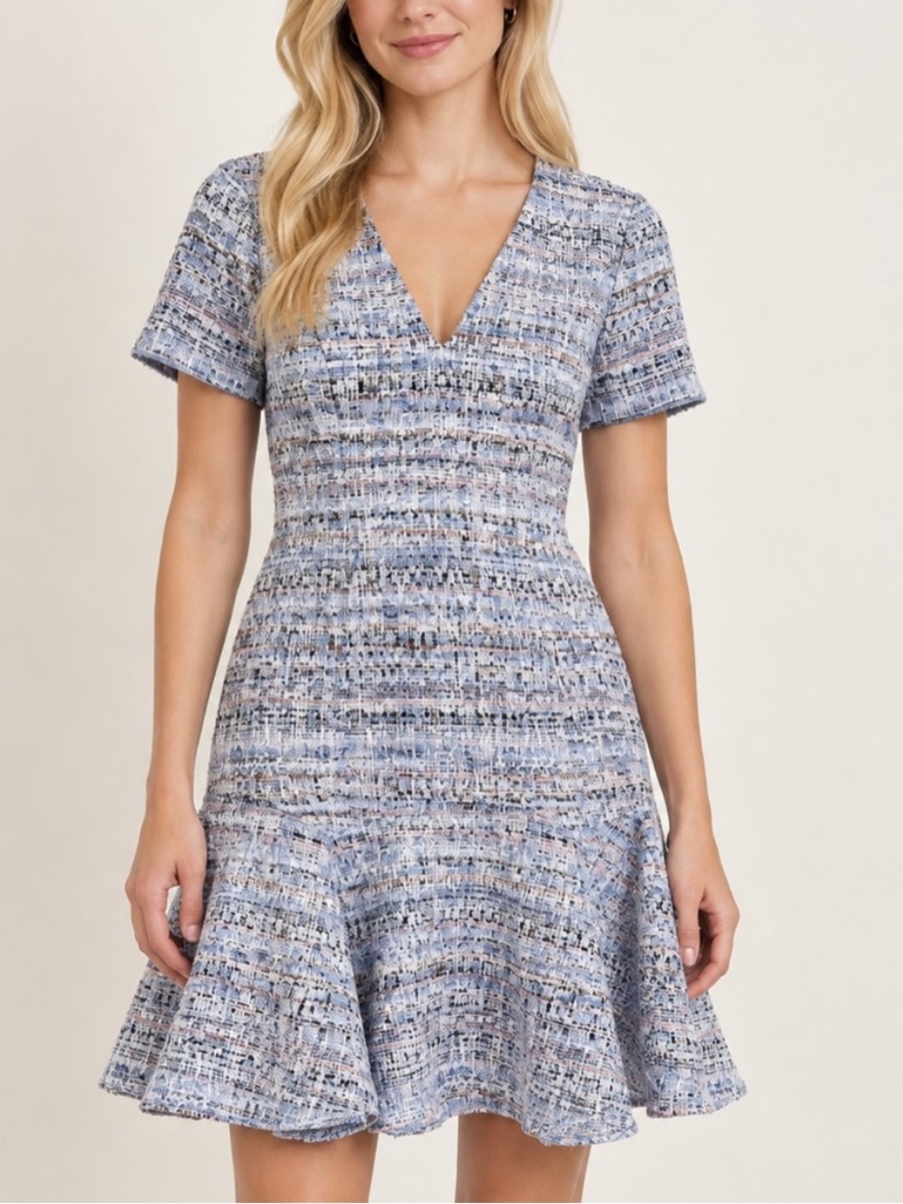 Shoshanna Blue Tweed Fit & Flare Mini Dress Size 6 57169